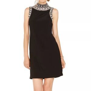 NWT MSK Embellished Mock-Neck Pearl Sheath Dress